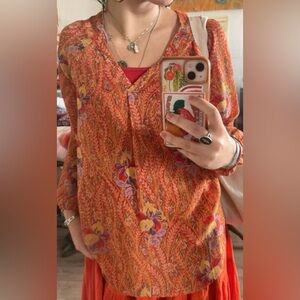 EUC Lucky Brand women blouse size XL romantic billowy hippie floral casual boho